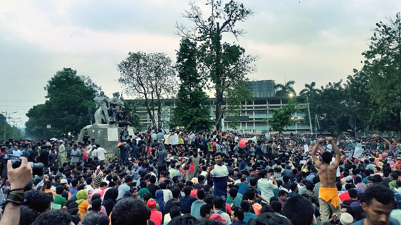 Students gather at the University of Dhaka demanding reform of the quota system in government jobs.